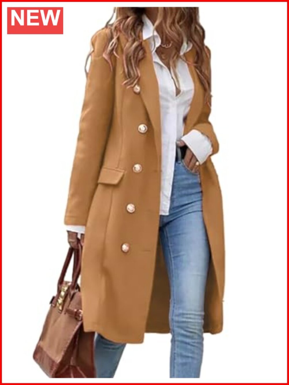Women's Long Wool Blend Peacoat Double Breasted Notch Lapel Winter Coat